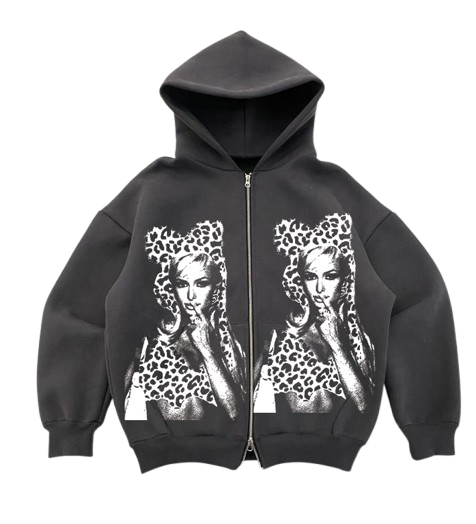 Paris Hilton Zip-Up Hoodie Dark Grey